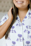 Heirloom Pajama Shorts Set - Purple and White — 95% bamboo hand-illustrated pajama shorts set