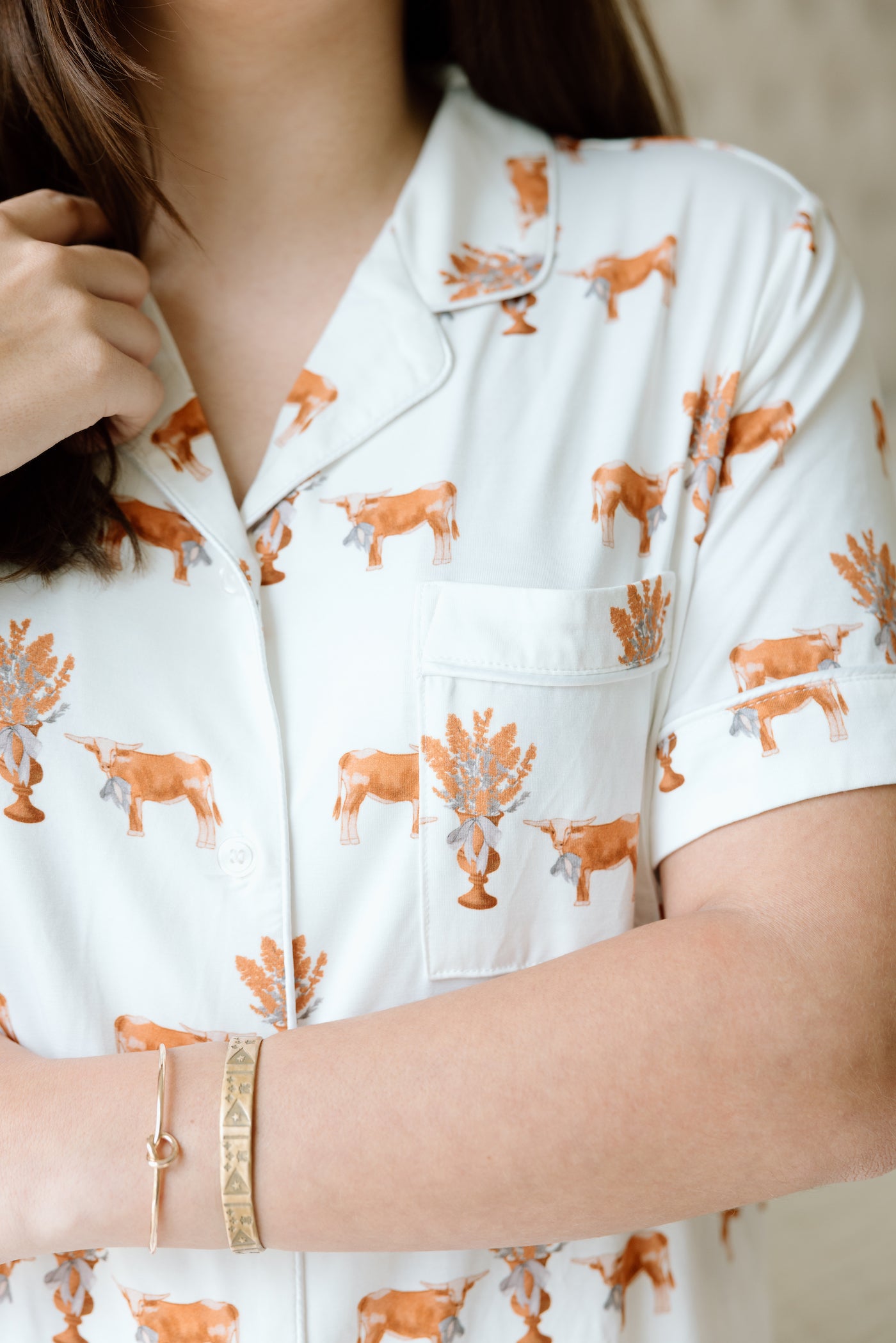 Heirloom Pajama Shorts Set - Orange & White — 95% bamboo hand-illustrated pajama shorts set