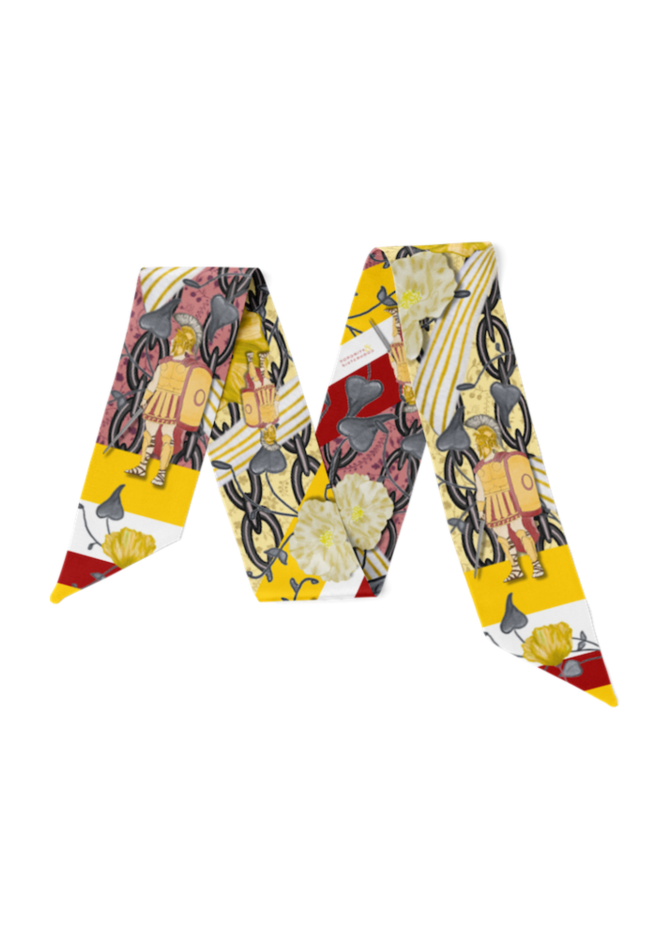 Vivid Red & Gold Heirloom Scarflette™ — 100% silk hand-illustrated scarflette