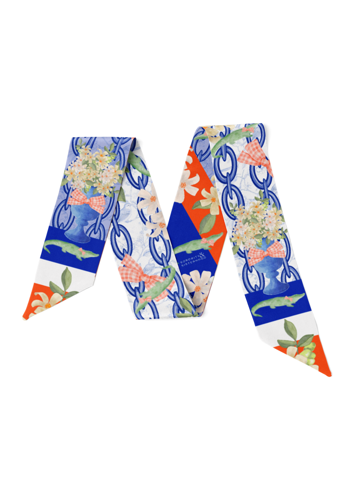 Royal & Orange Heirloom Scarflette™ — 100% silk hand-illustrated scarflette