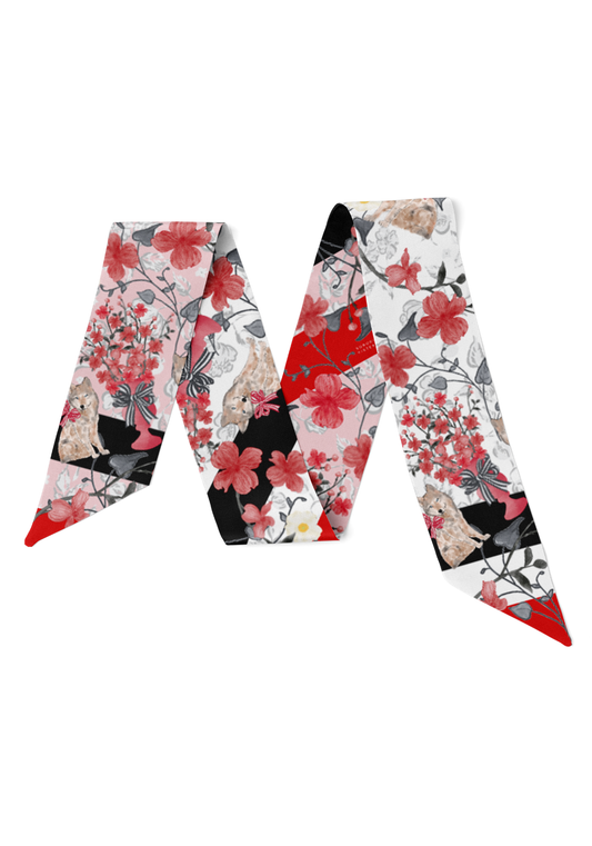 Noir & Rouge Heirloom Scarflette™ — 100% silk hand-illustrated scarflette