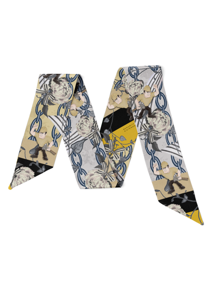 Beige & Black Heirloom Scarflette™ — 100% silk hand-illustrated scarflette