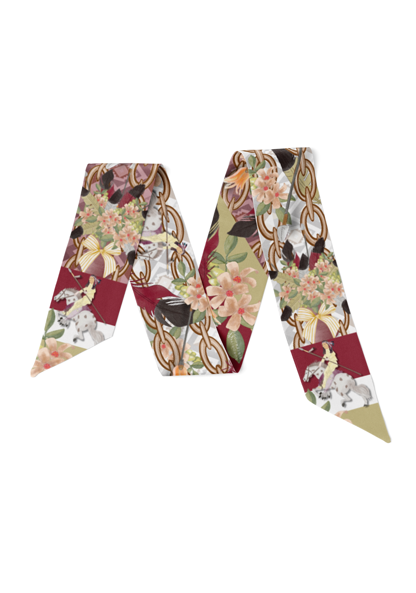 Garnet & Gold Heirloom Scarflette™ — 100% silk hand-illustrated scarflette