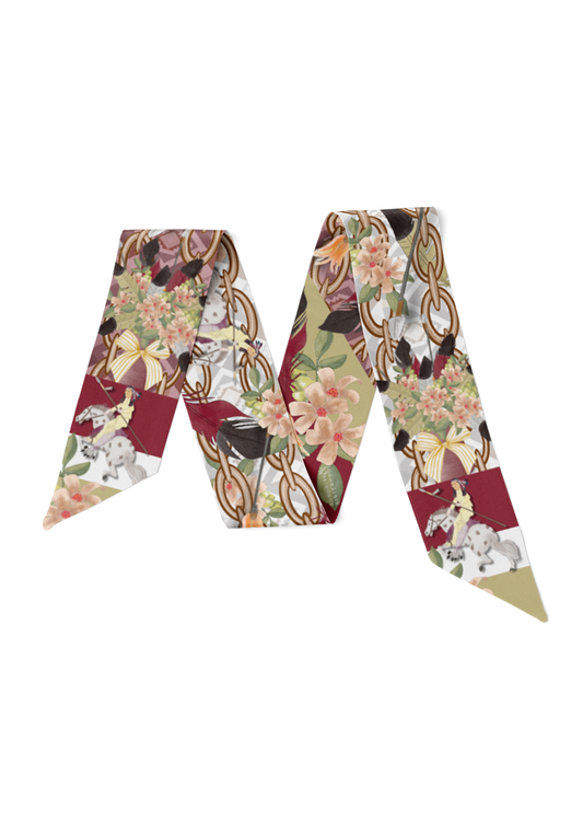 Garnet & Gold Heirloom Scarflette™ — 100% silk hand-illustrated scarflette