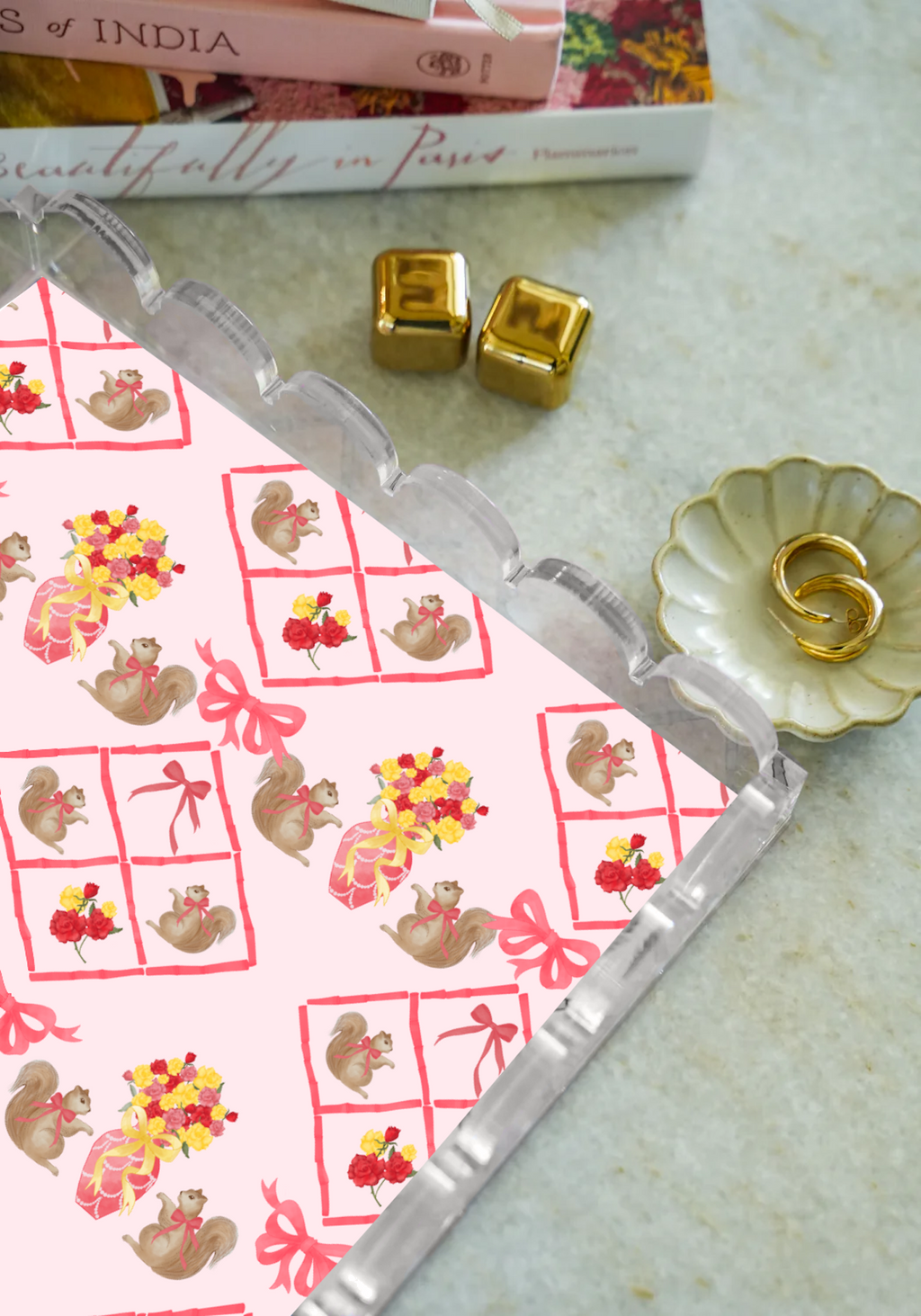 Alpha Gamma Delta Acrylic Scalloped Tray — acrylic scalloped tray with hand-illustrated magnetic insert