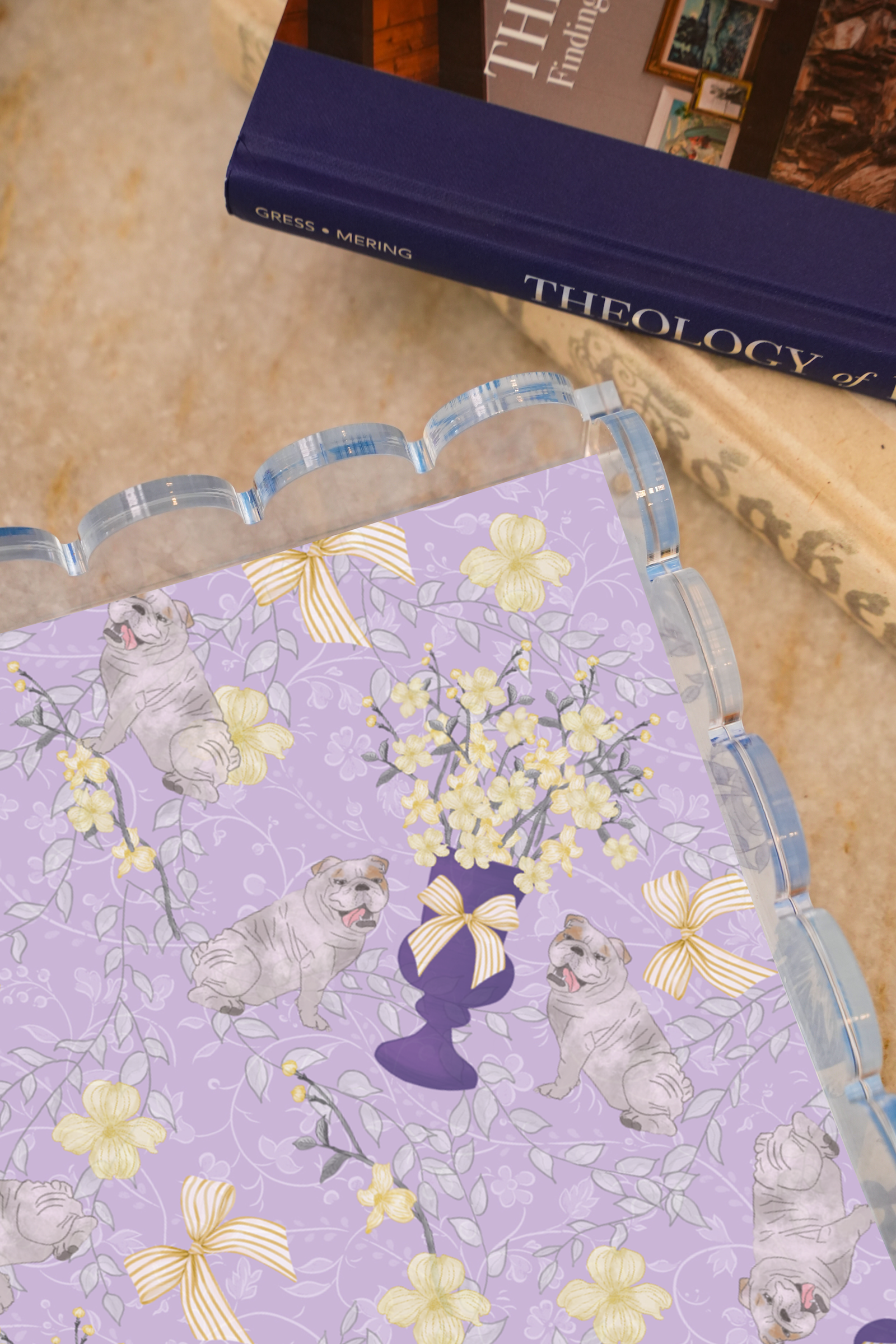 Amethyst & Gold Acrylic Scalloped Tray — acrylic scalloped tray with hand-illustrated magnetic insert