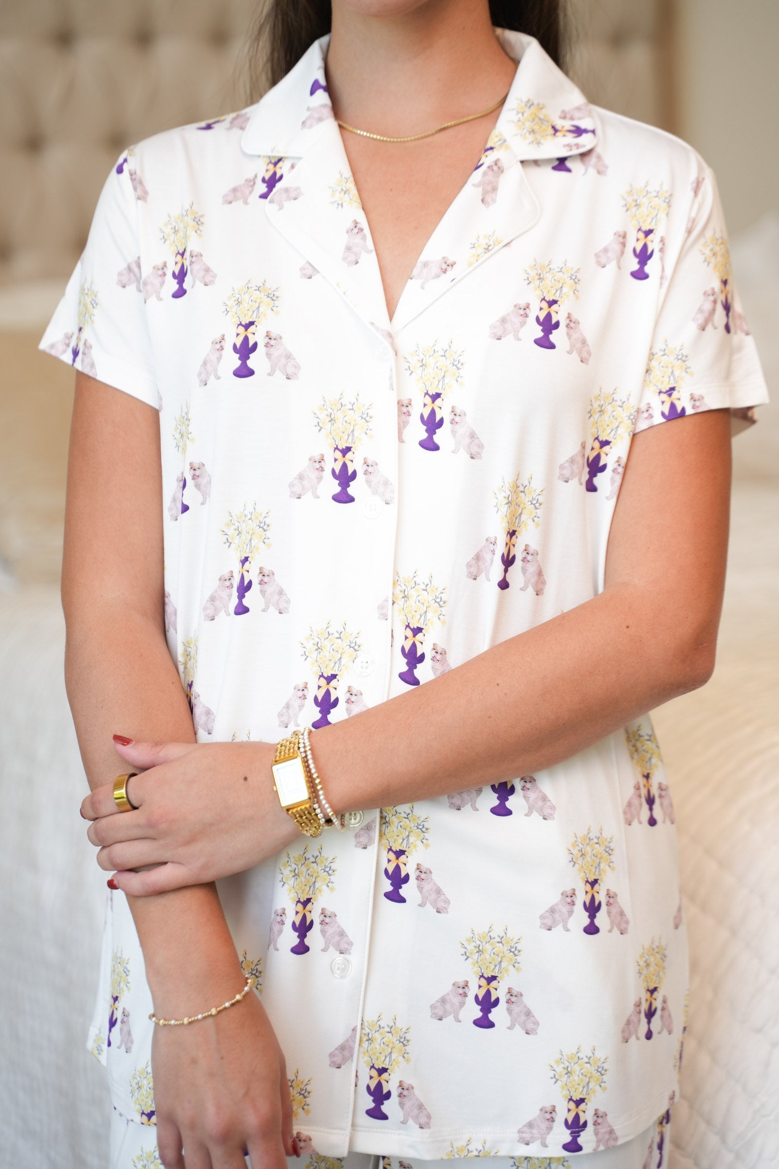 Heirloom Pajama Pants Set - Amethyst & Gold — 95% bamboo hand-illustrated pajama pants set
