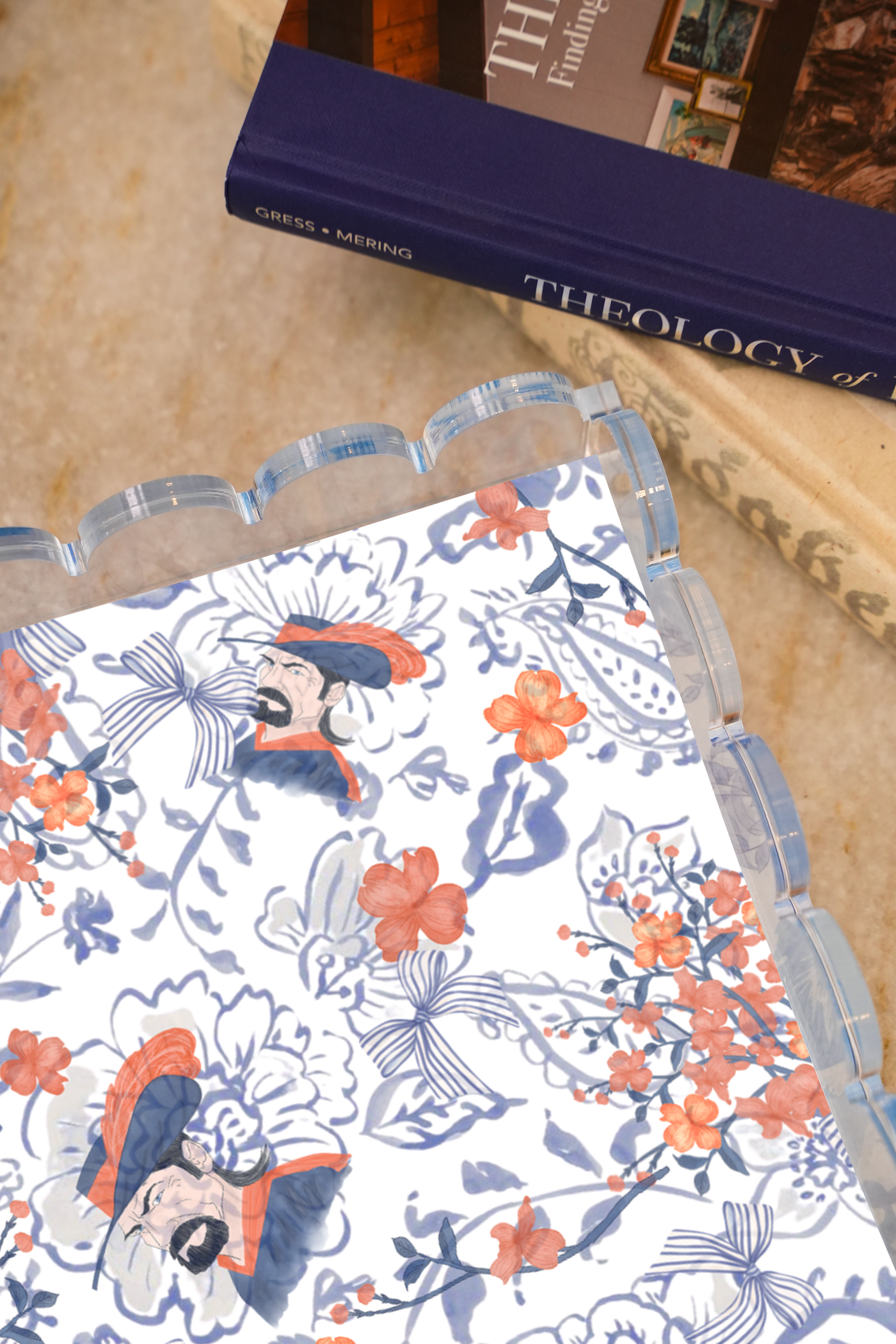 Midnight & Orange Acrylic Scalloped Tray — acrylic scalloped tray with hand-illustrated magnetic insert