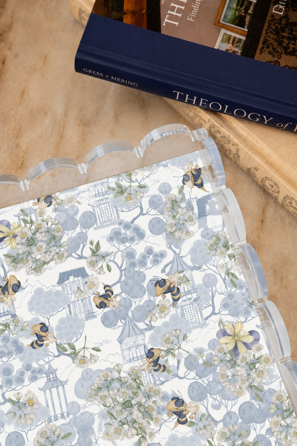 Navy & Gold Acrylic Scalloped Tray