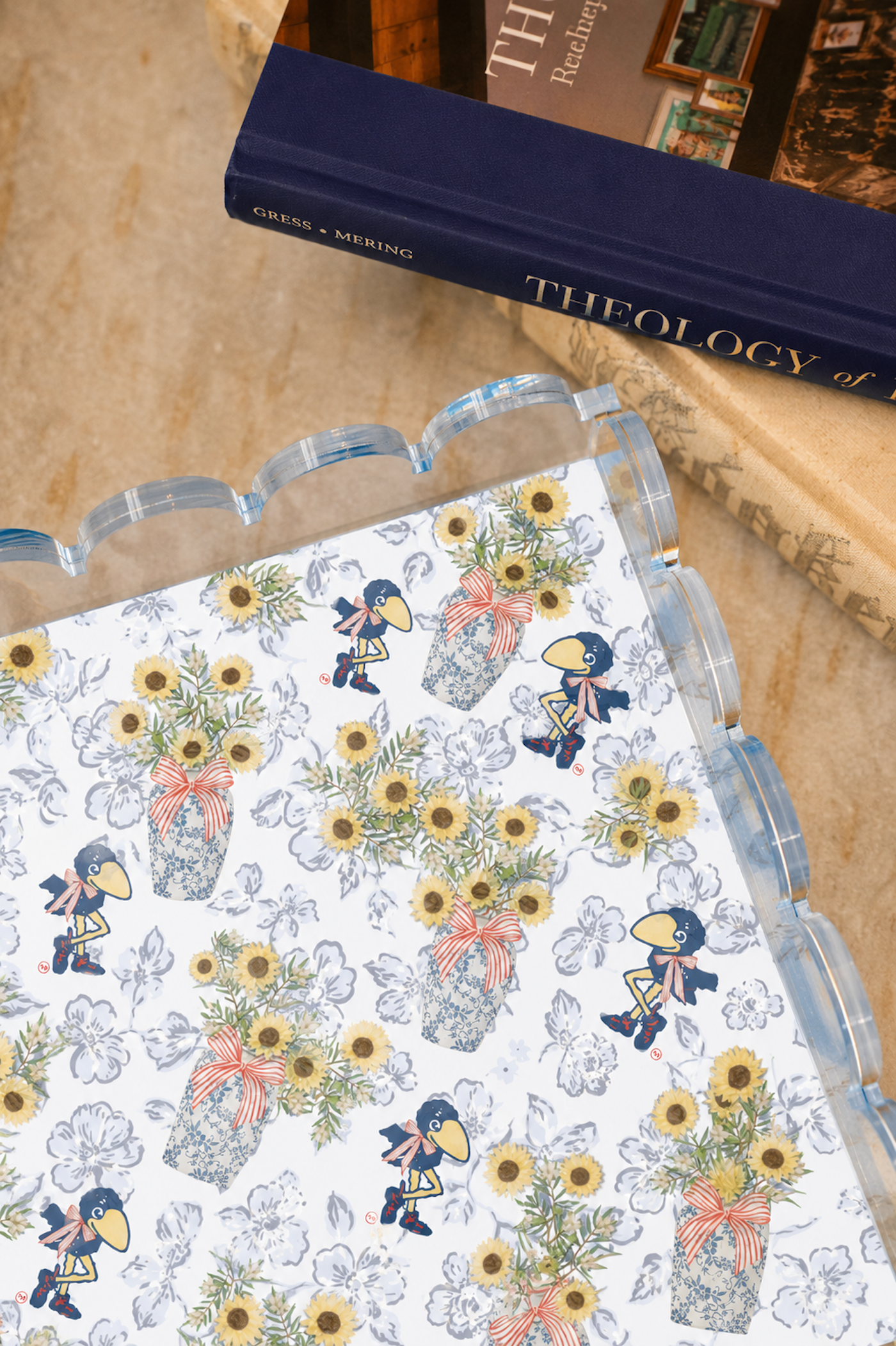 Azure & Red Acrylic Scalloped Tray